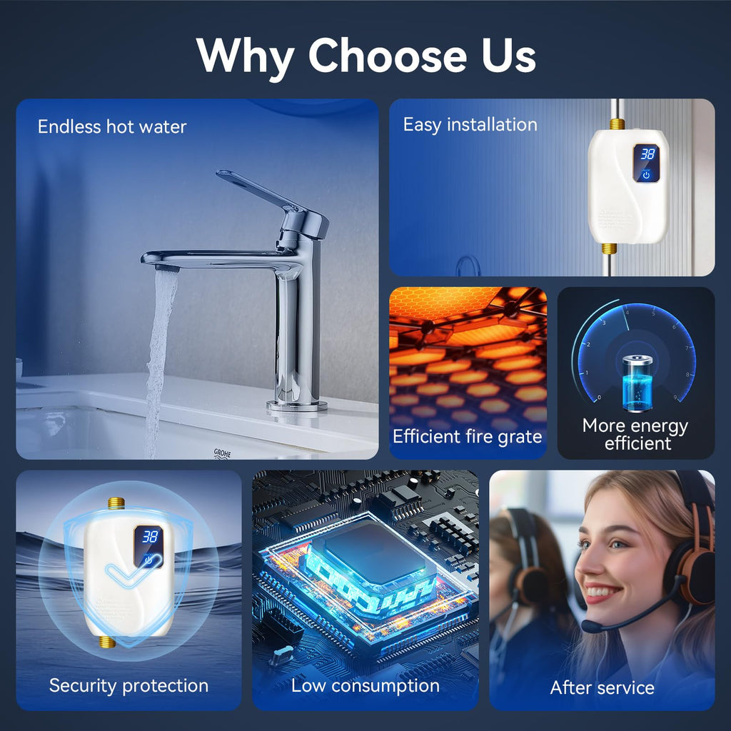 110V Tankless Water Heater Electric, 3000W Tankless Electric Water Heater Instant, Under Sink Water Heater with Digital Display, On Demand Hot Water