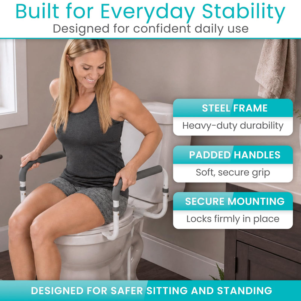 Vive Toilet Safety Rail - Adjustable Grab Bar - Compact Support Frame