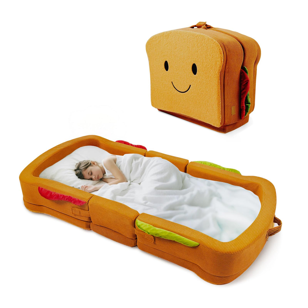 Toddler Travel Bed Sandwich Style - Portable Toddlers Floor Beds, Foldable Soft Foam Travel Bed for Baby and Kid, Washable Cover Toddler Cot with