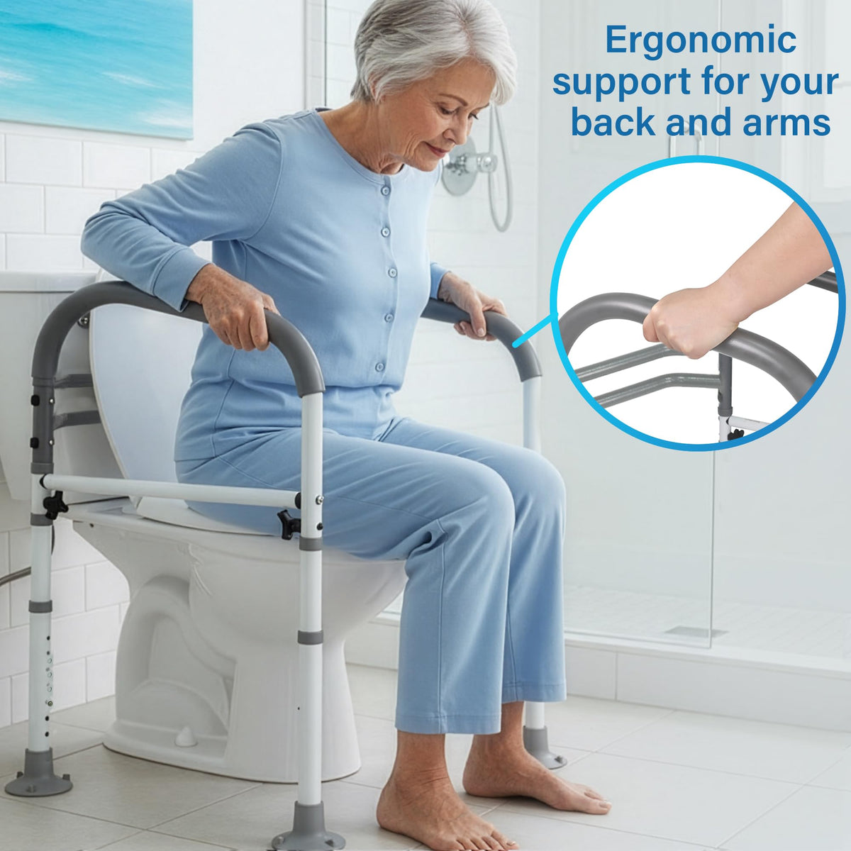Vaunn Medical Adjustable Toilet Safety Rail for Seniors, Foldable Toilet Safety Frame for Elderly Adults, Bathroom Grab Bar Handle, Toilet Handle for
