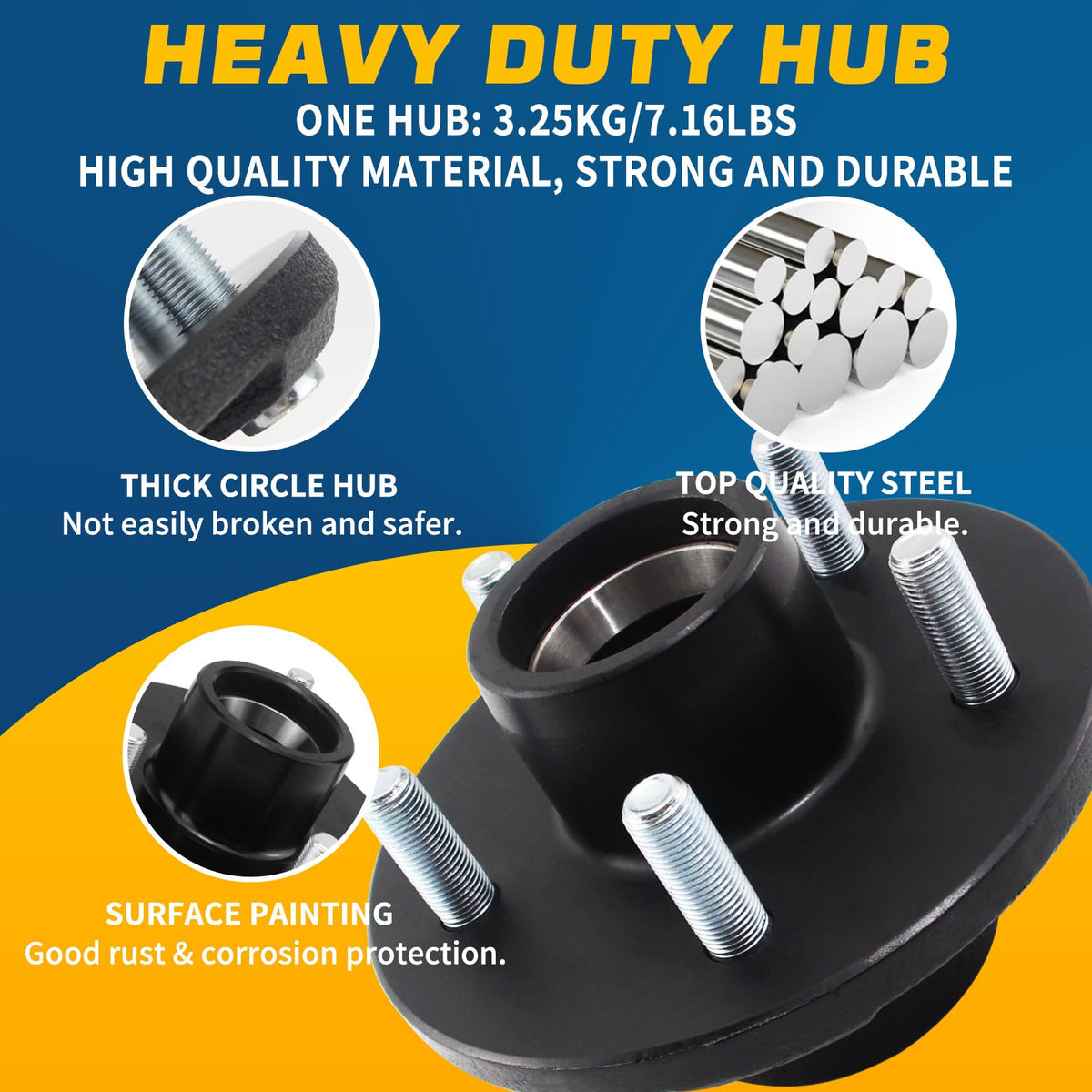 5x4.5 Trailer Hub Kits for 3500lb 1-1/16'' to 1-3/8'' Tapered Axle