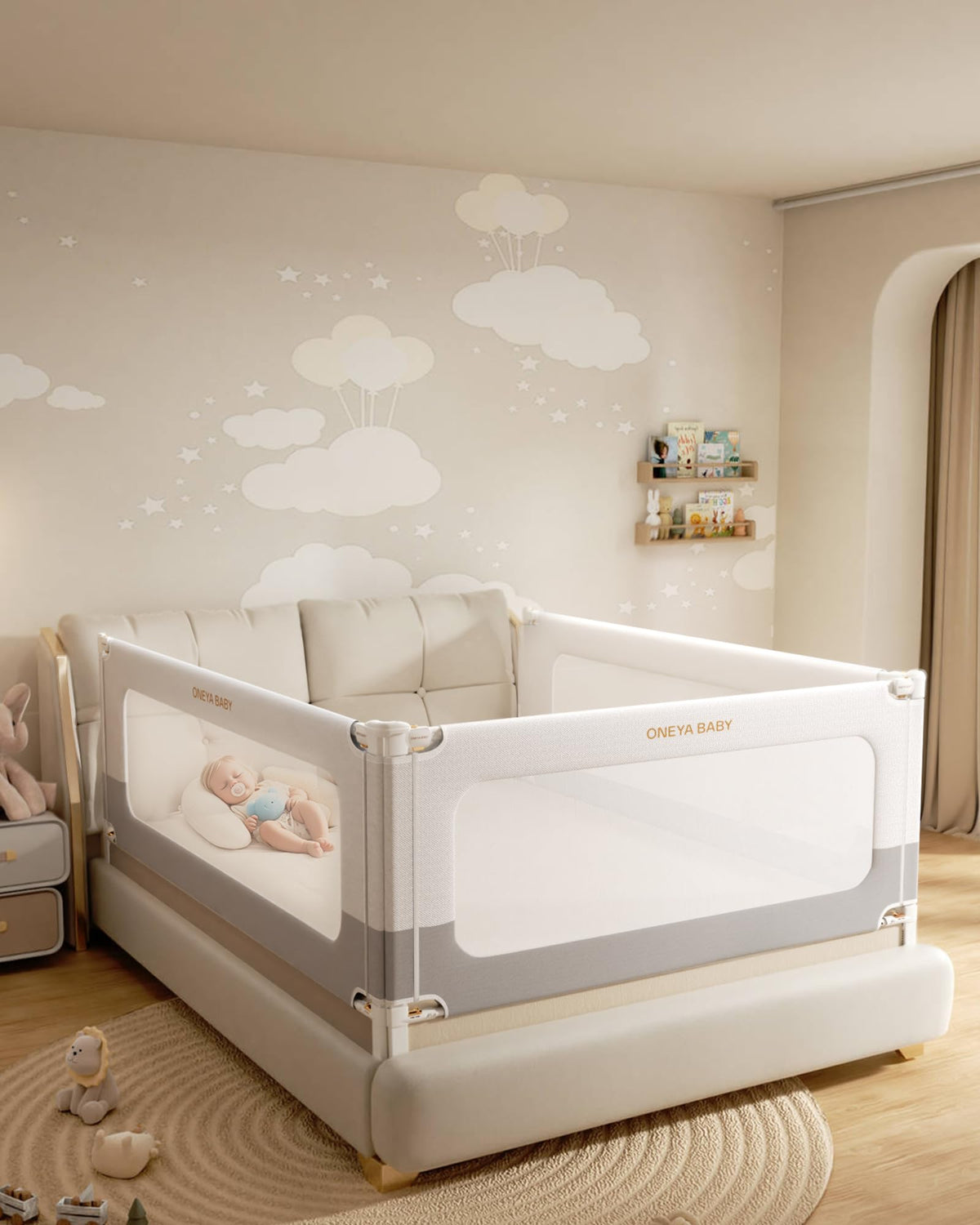 3 Piece Bed Rails for King Size Bed, No-Drill Needed Baby Bed Rail Guard