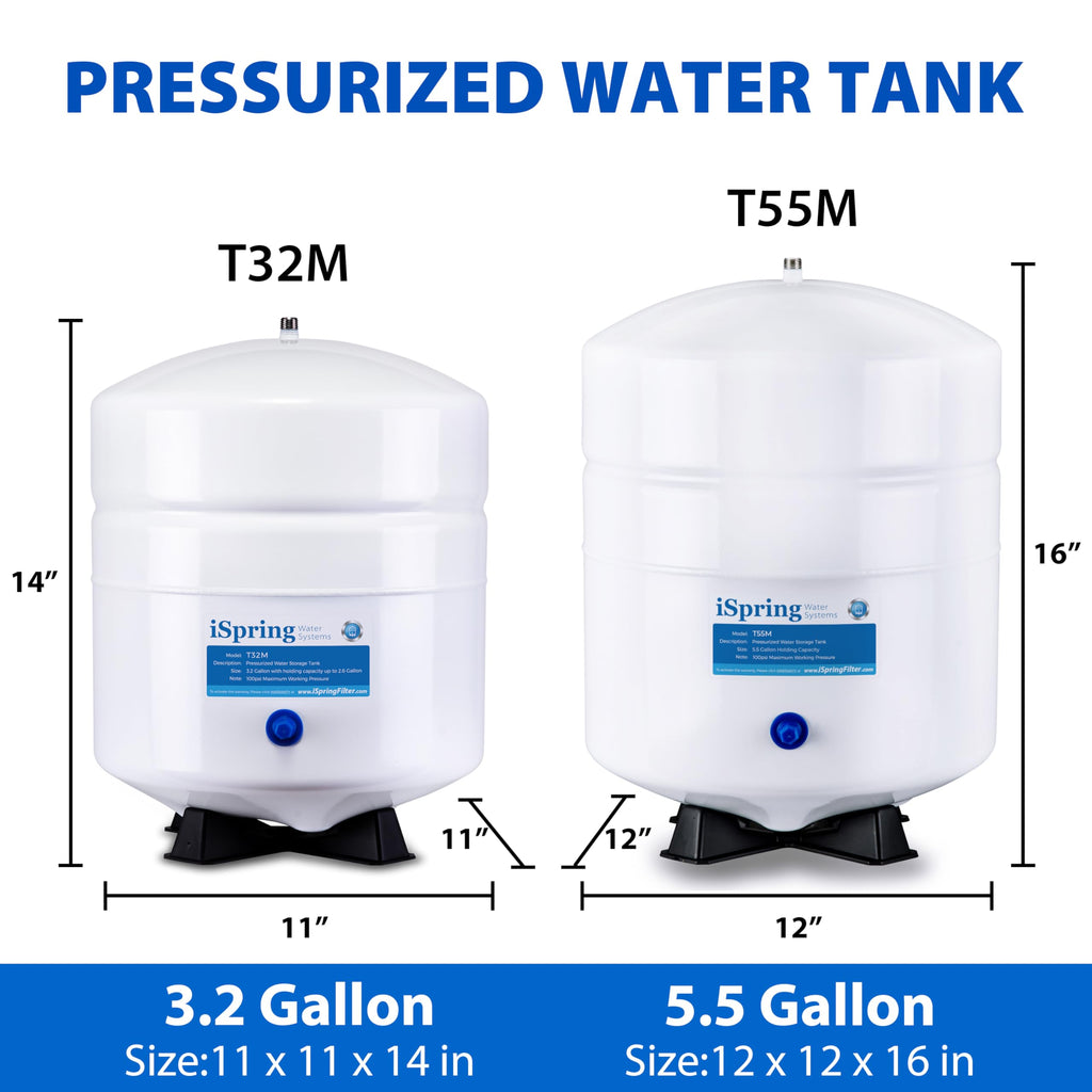 iSpring T32M Pressurized Water Storage Tank with Ball Valve for Reverse Osmosis RO Systems, 4 Gallon, 1/4" Tank Valve Included, White