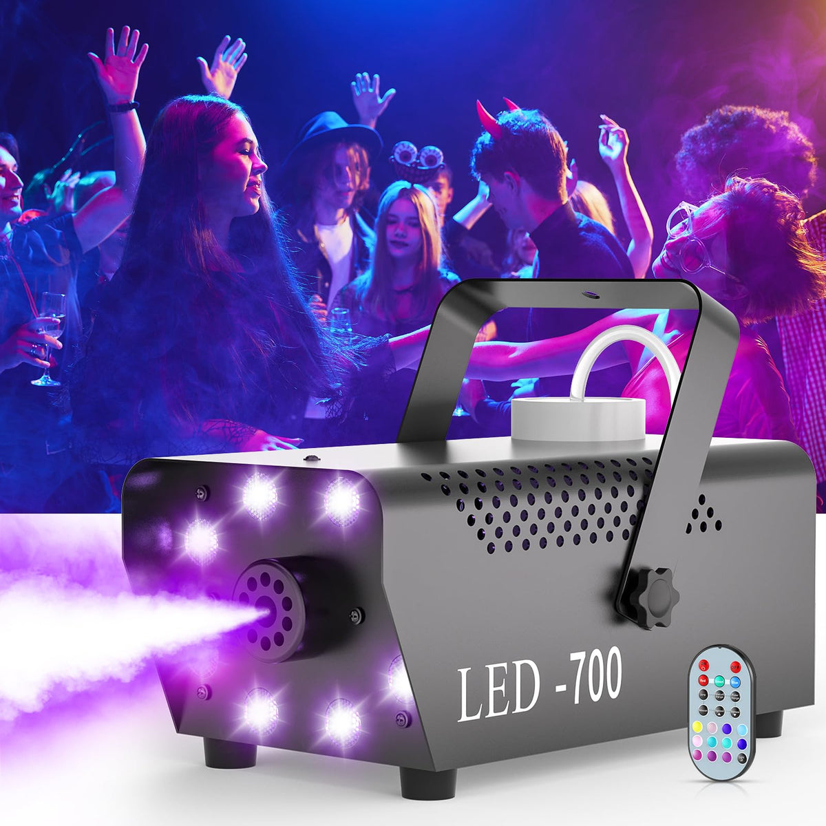 700W Fog Machine,14 Color Smoke Machine with 8 RGB LED Lights for Halloween