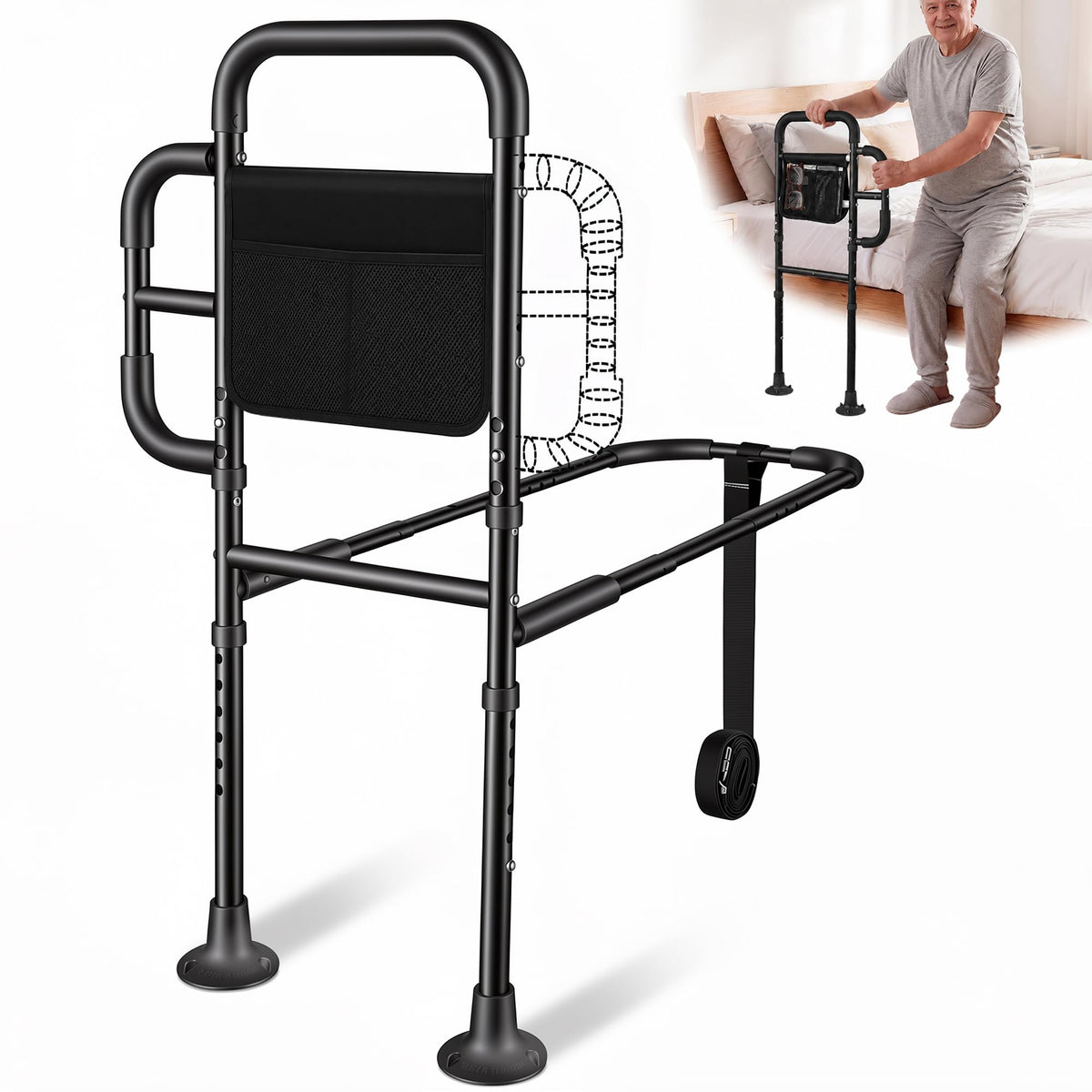 Bed Rails for Elderly Adults Safety, ASTM Tested 400 LBS Bed Assist Rail with Side Assist Handle, Ergonomic Foam Grip, Bed Cane for Seniors