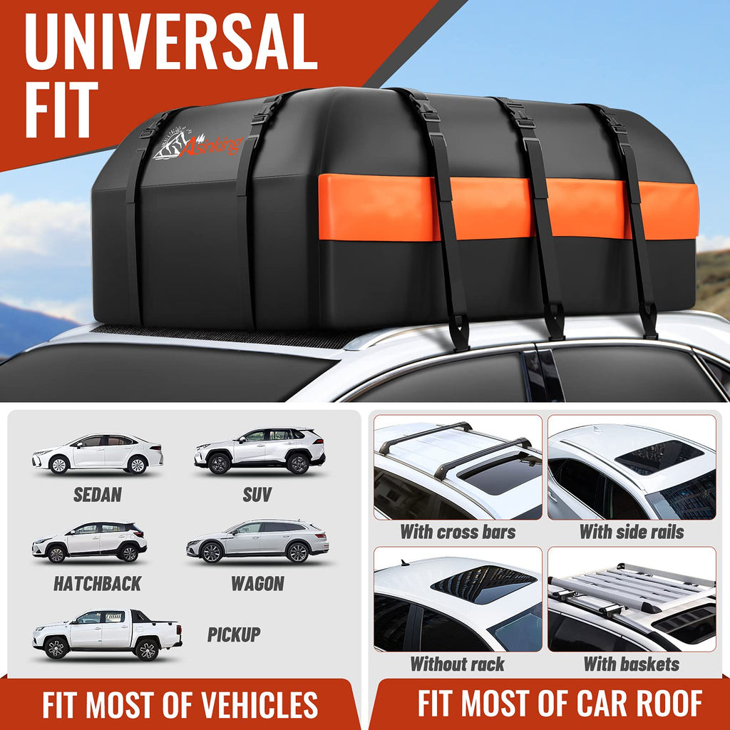 Car Rooftop Cargo Carrier Bag, 21 Cubic Feet 100% Waterproof Heavy Duty 840D Car Roof Bag for All Vehicle with/Without Racks - Anti-Slip Mat, 6 Door
