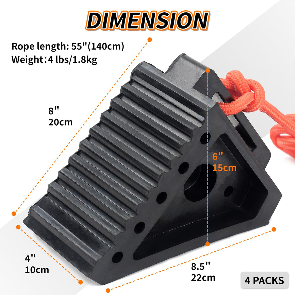 4PK Heavy-Duty Rubber Wheel Chocks for RV Travel Trailer Camper