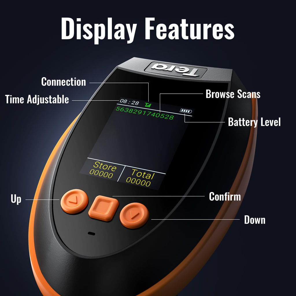 Tera Barcode Scanner Wireless with Screen: Pro Version 1D 2D QR with Setting Keypad Charging Cradle Works with Bluetooth 2.4G Wireless USB Wired