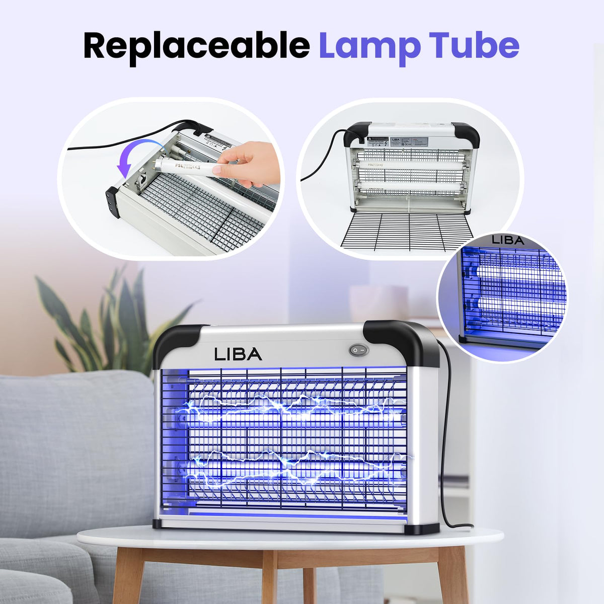 LiBa Bug Zapper 2800V Indoor, with 2 Extra Replacement Bulbs