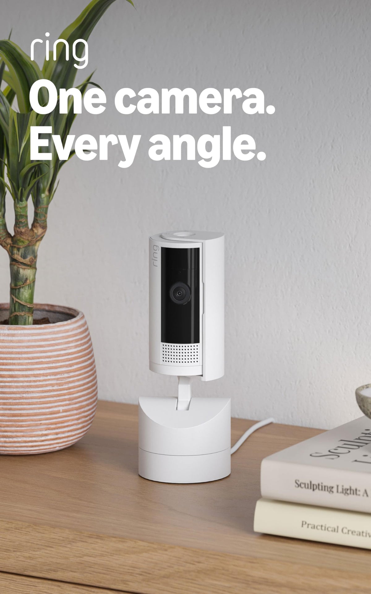 Ring Pan-Tilt Indoor Cam — See all around your home or business with 360° pan coverage, HD video, plus Two-Way Talk (2024 release), White