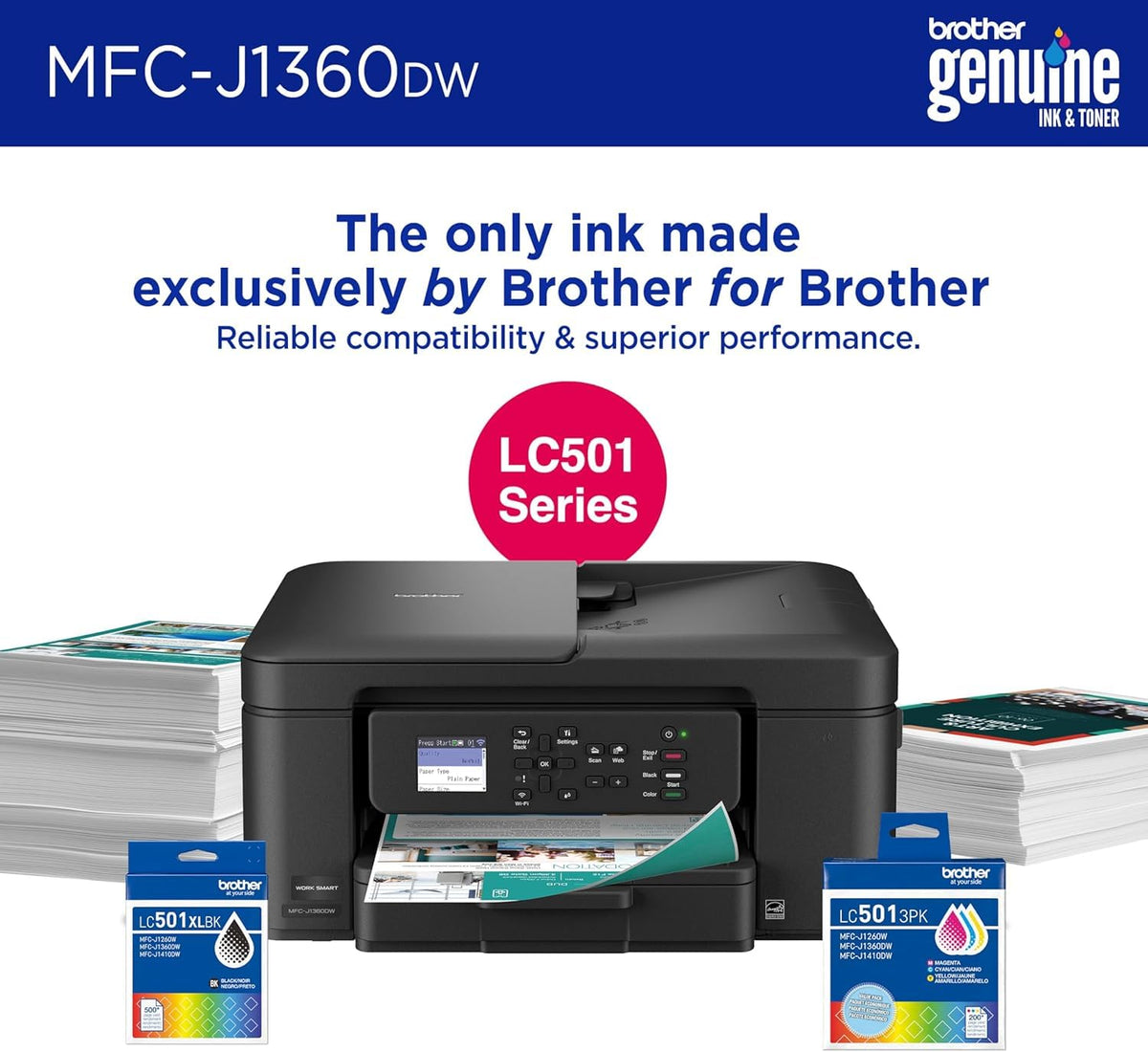 Brother Work Smart 1360 Wireless Color Inkjet All-in-One Print, Scan, Copy