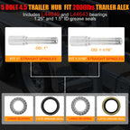 2 Sets 2000lb Trailer Axle Trailer Hub Kit 5 Bolt 4.5",Trailer Hub 5 Lug fit 1" and 1-1/16" Trailer Straight Spindle,5×4.5 Trailer hubs,Boat Trailer