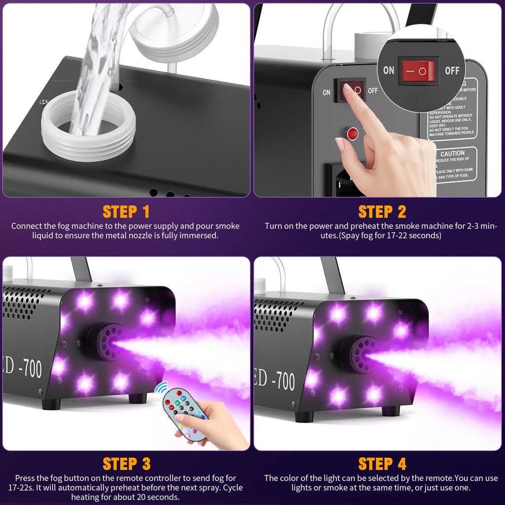 700W Fog Machine,14 Color Smoke Machine with 8 RGB LED Lights for Halloween