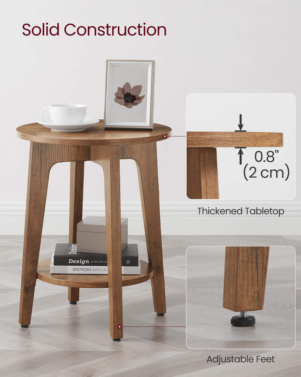 VASAGLE Round Side Table with Lower Shelf, End Table for Small Spaces