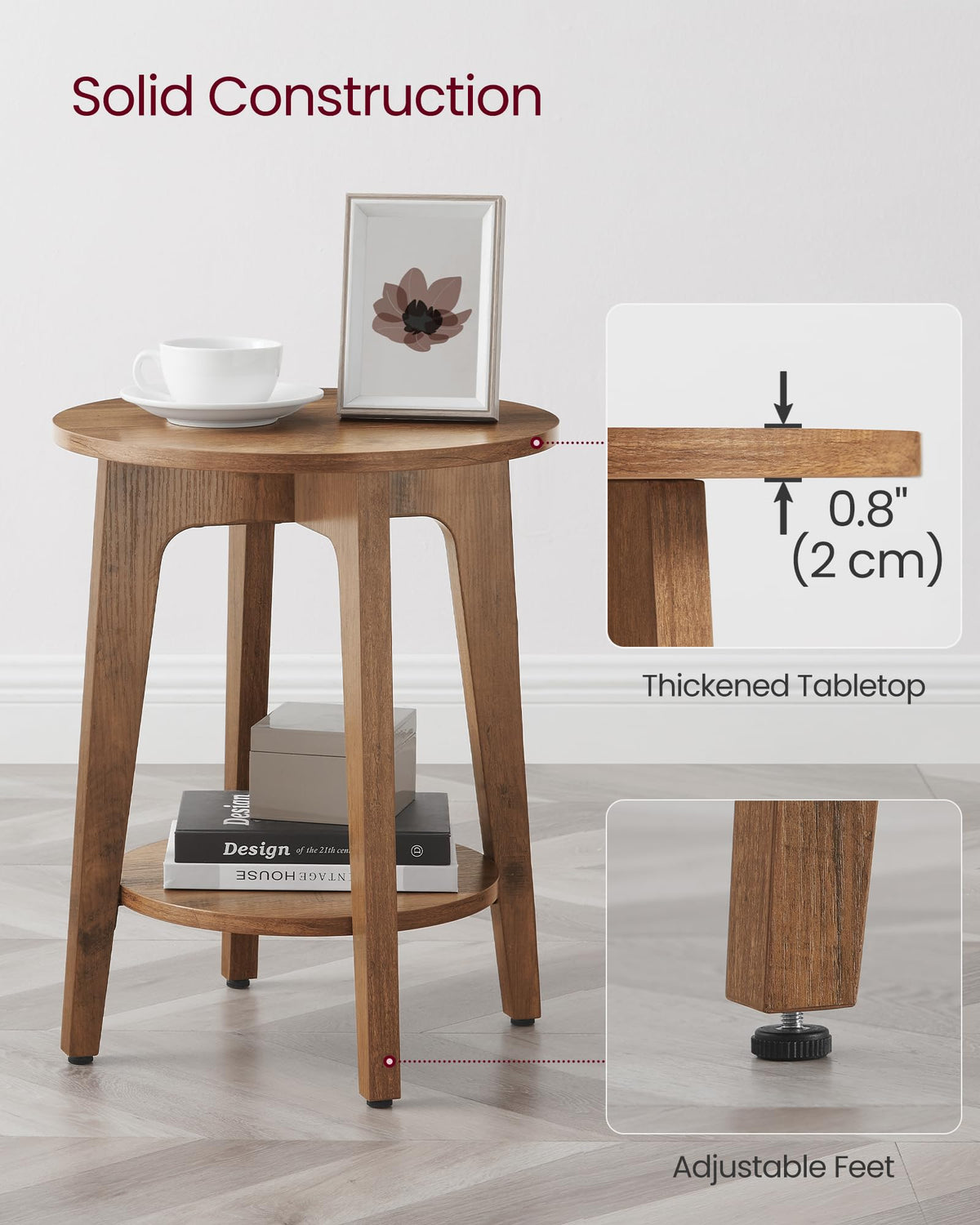VASAGLE Round Side Table with Lower Shelf, End Table for Small Spaces