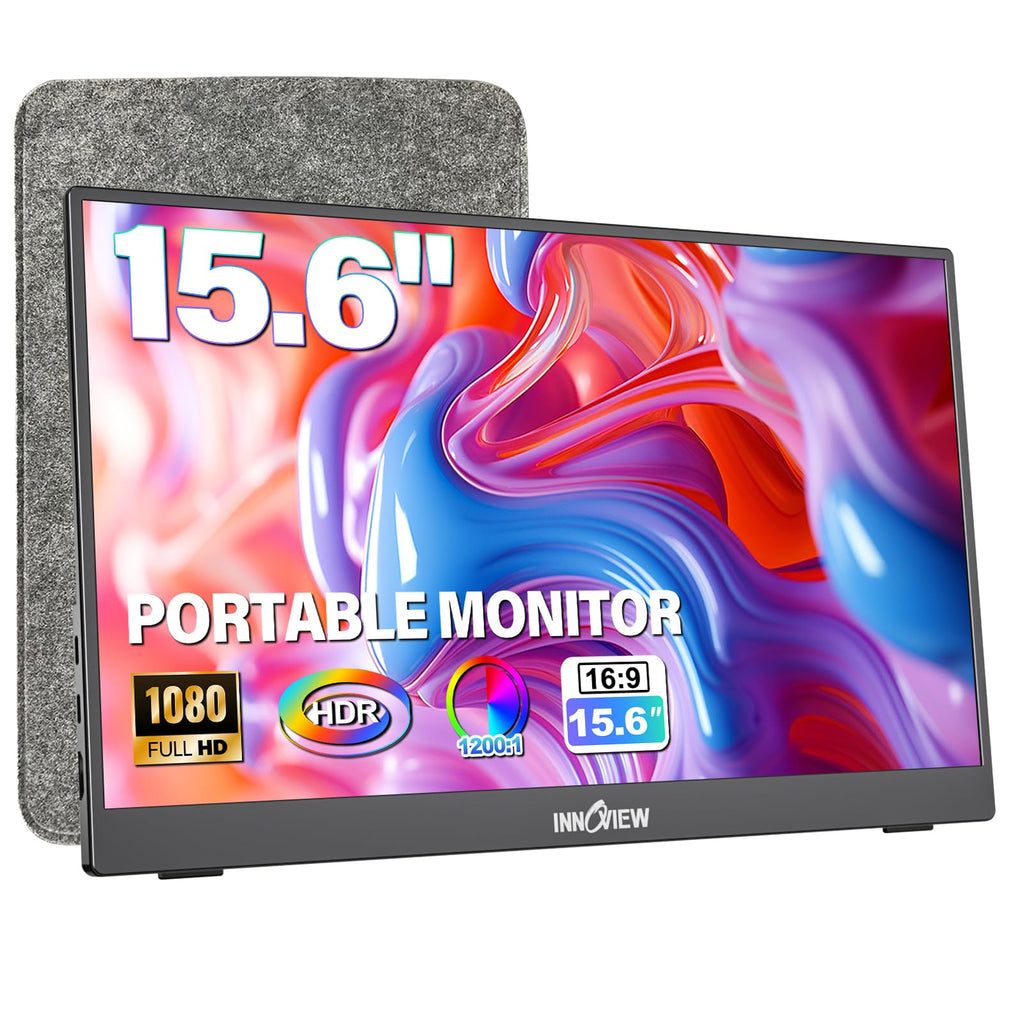 InnoView Portable Monitor 15.6" 1080P for Laptop with Storage Bag, Built-in 90° Adjustable Stand USB C HDMI Ultra-Slim Portable Laptop Monitor for