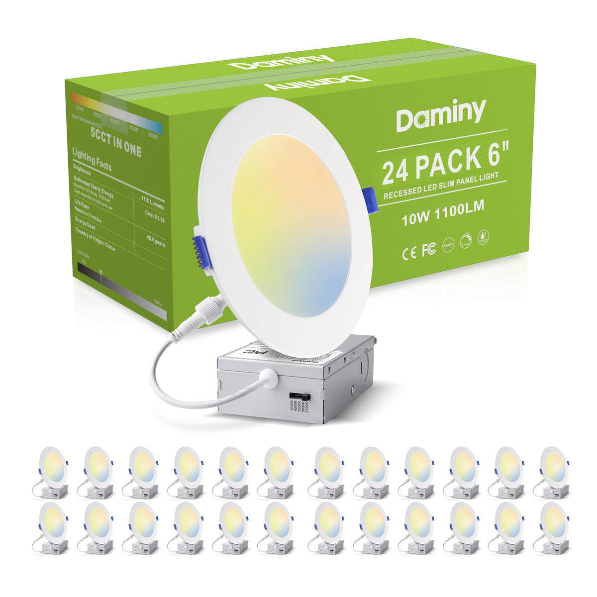 DAMINY 24 Pack 6 Inch LED Recessed Lighting, Canless Wafer Downlight