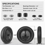 TICONN 4.80/4.00-8 Tire, 14.5" Flat Free Wheelbarrow Tire and Wheel