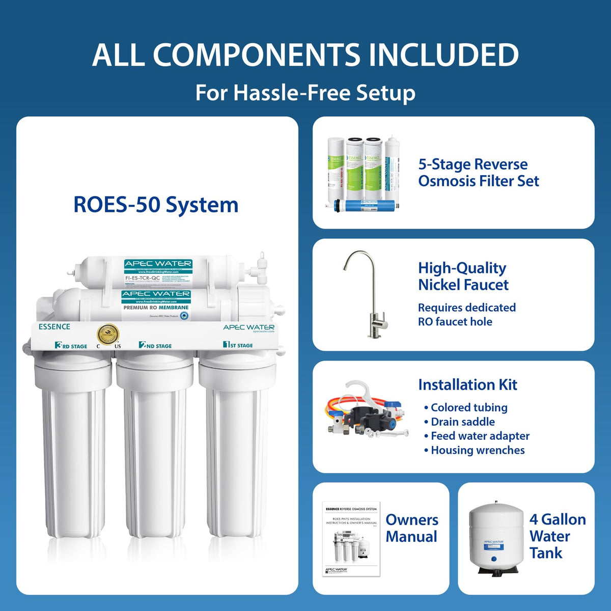 APEC Water ROES-50, 5-Stage Under Sink Reverse Osmosis System, 50 GPD
