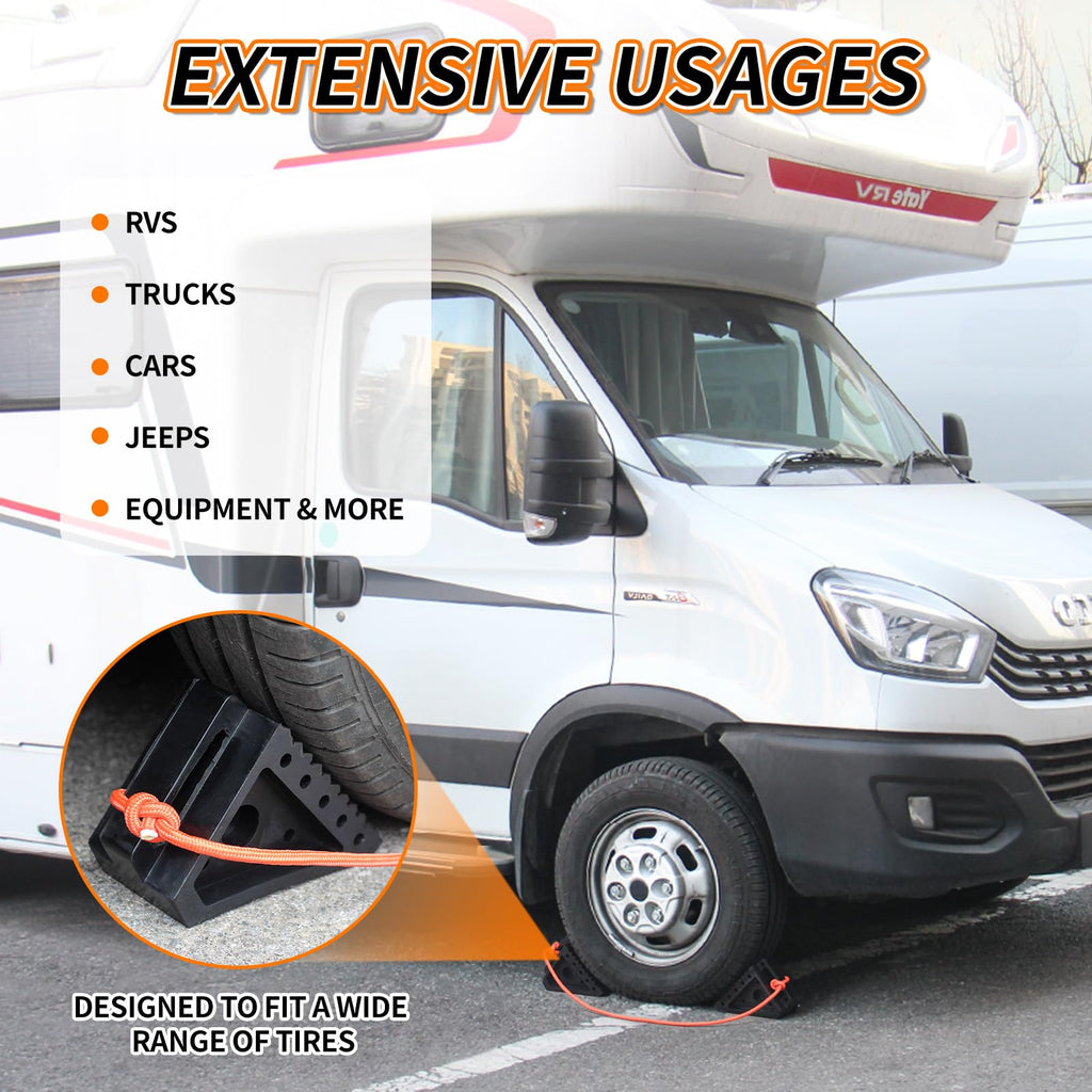 4PK Heavy-Duty Rubber Wheel Chocks for RV Travel Trailer Camper