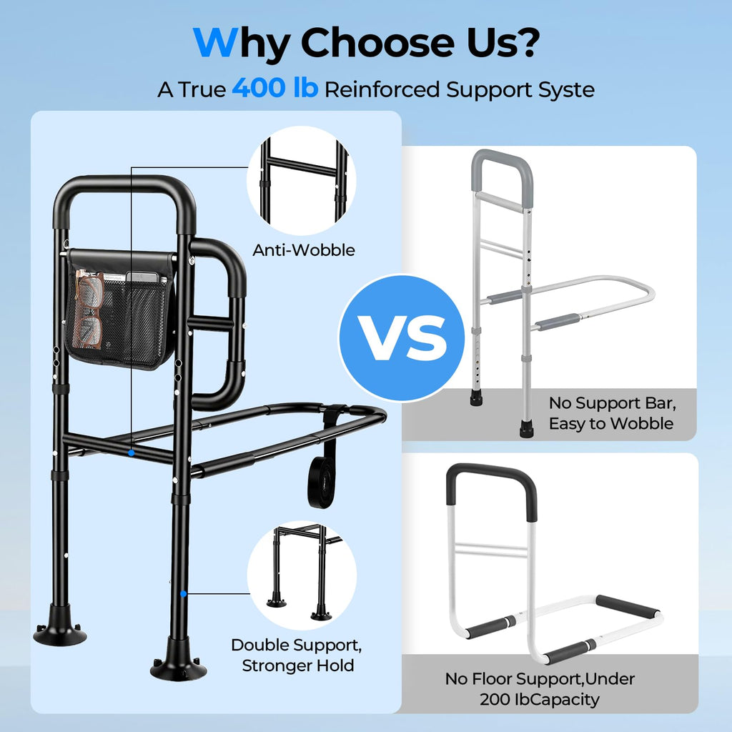 Bed Rails for Elderly Adults Safety, ASTM Tested 400 LBS Bed Assist Rail with Side Assist Handle, Ergonomic Foam Grip, Bed Cane for Seniors