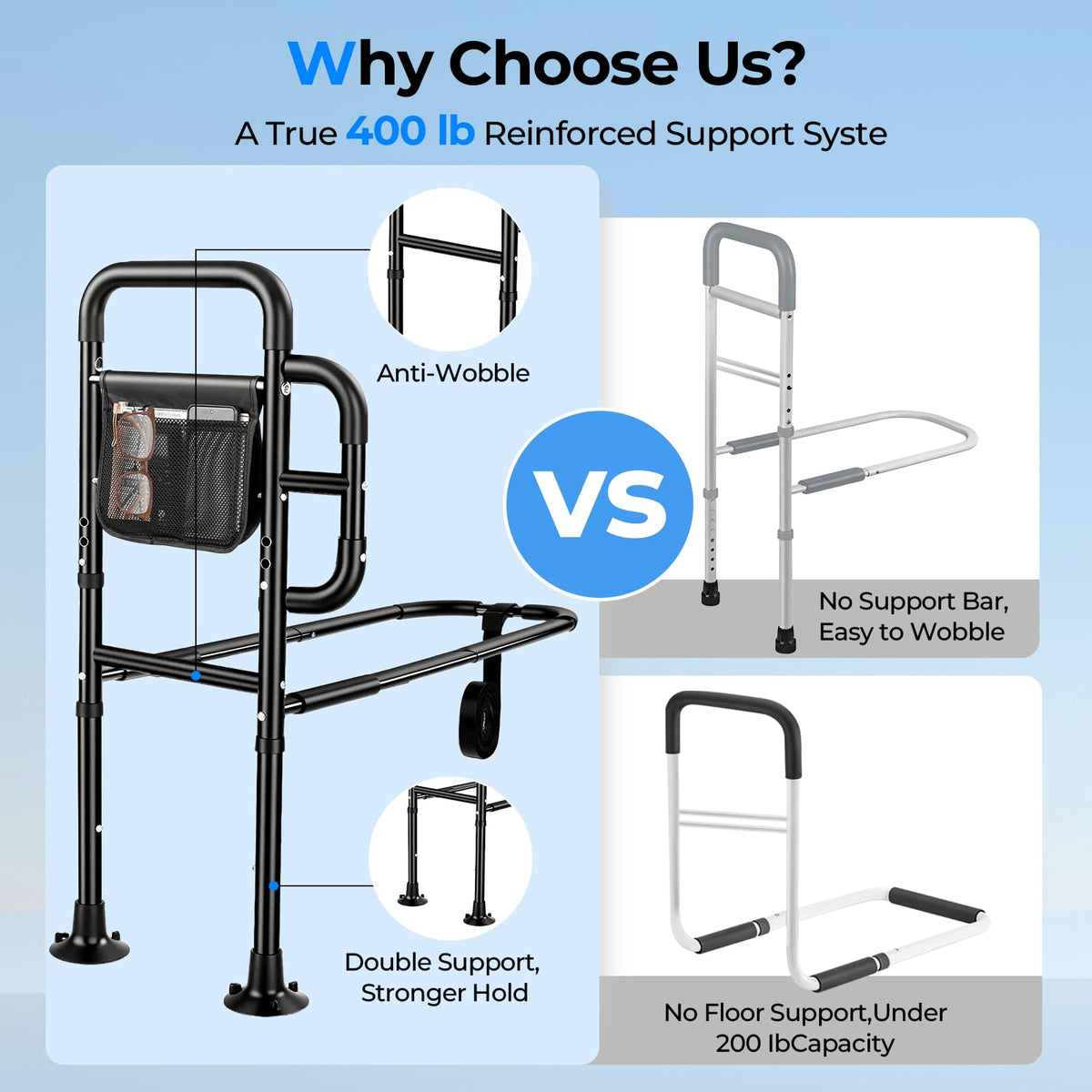 Bed Rails for Elderly Adults Safety, ASTM Tested 400 LBS Bed Assist Rail with Side Assist Handle, Ergonomic Foam Grip, Bed Cane for Seniors