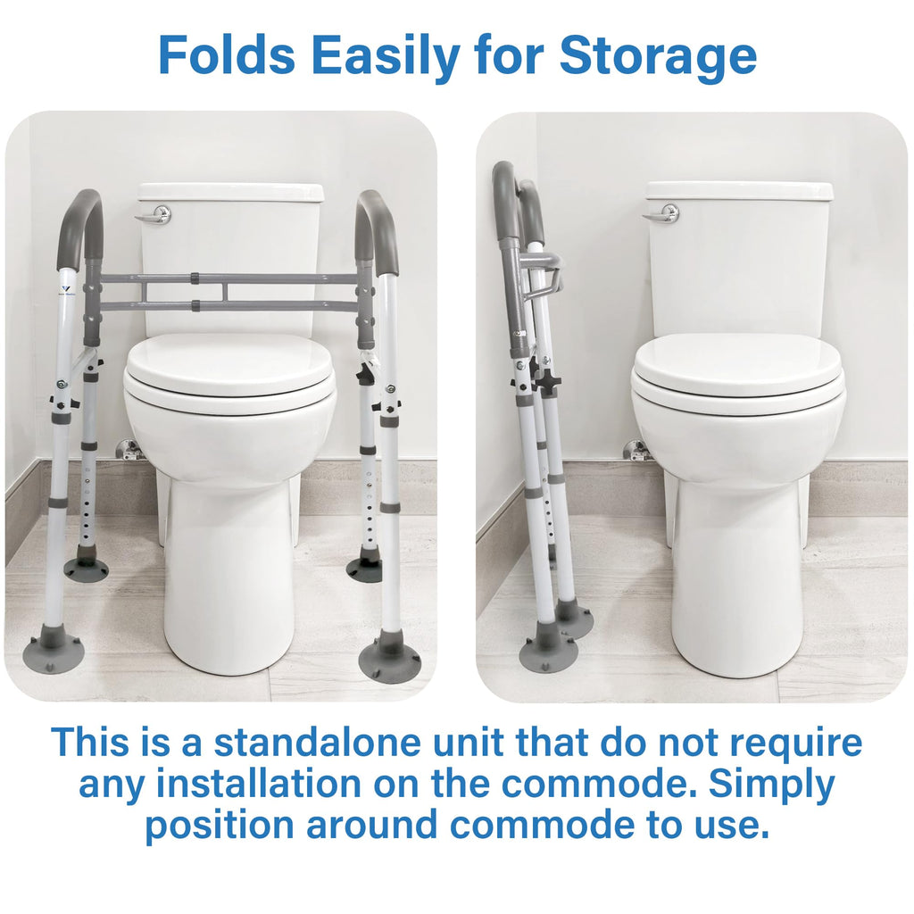 Vaunn Medical Adjustable Toilet Safety Rail for Seniors, Foldable Toilet Safety Frame for Elderly Adults, Bathroom Grab Bar Handle, Toilet Handle for