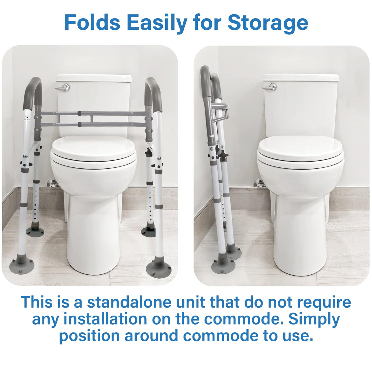 Vaunn Medical Adjustable Toilet Safety Rail for Seniors, Foldable Toilet Safety Frame for Elderly Adults, Bathroom Grab Bar Handle, Toilet Handle for