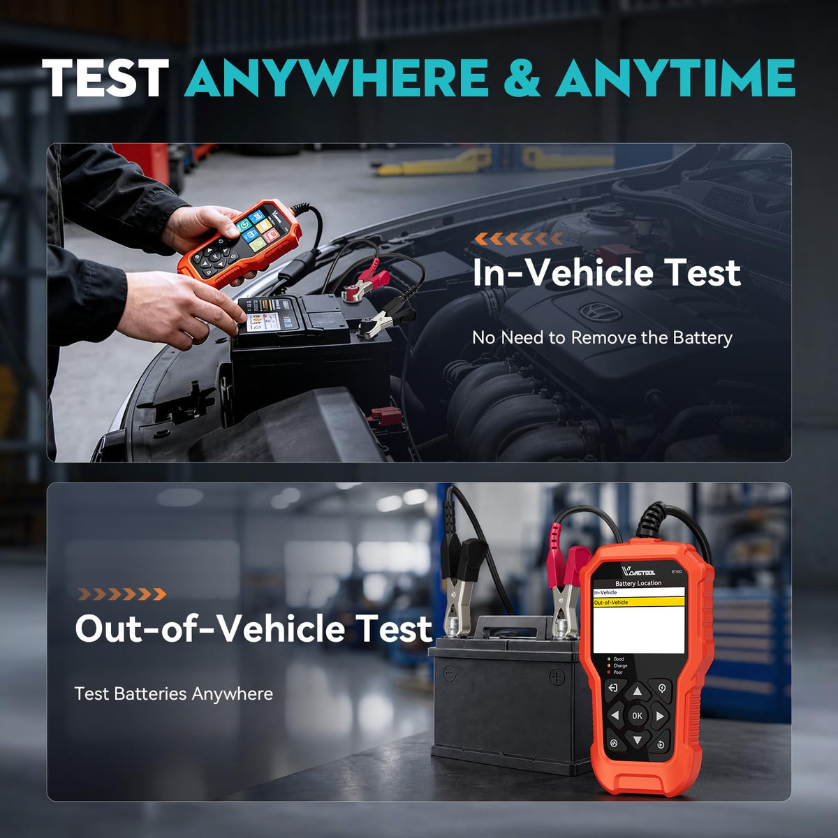Car Battery Tester 6V 12V 24V VDIAGTOOL BT500, 5-3000 CCA Battery Load Tester, Starter Alternator Tester Automotive Charging Cranking System Analyzer