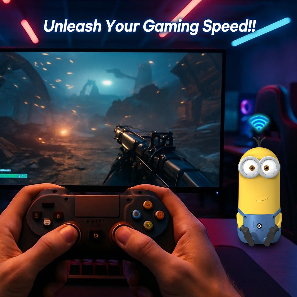 Minions WiFi 6E Router, AXE5400 Tri-Band 2.4GHz, 5GHz & 6GHz, 2.5GbE WAN, Wireless PCVR and Gaming, Mesh System, WiFi Extender, WPA3, Gigabit LAN