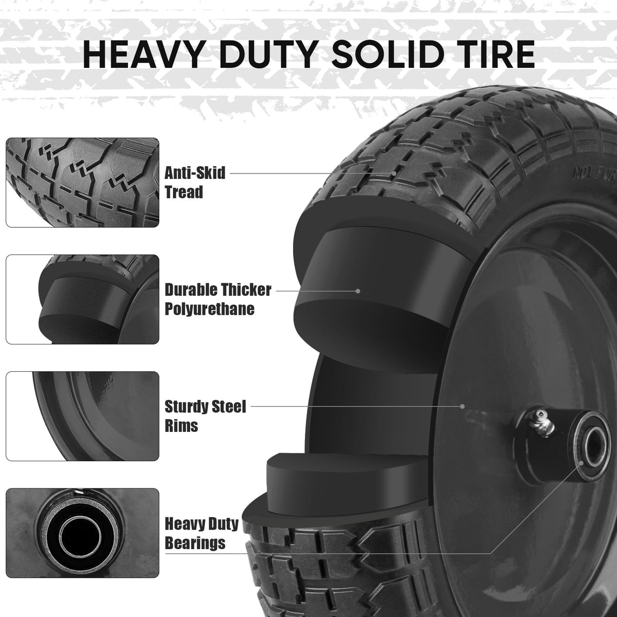 TICONN 4.80/4.00-8 Tire, 14.5" Flat Free Wheelbarrow Tire and Wheel