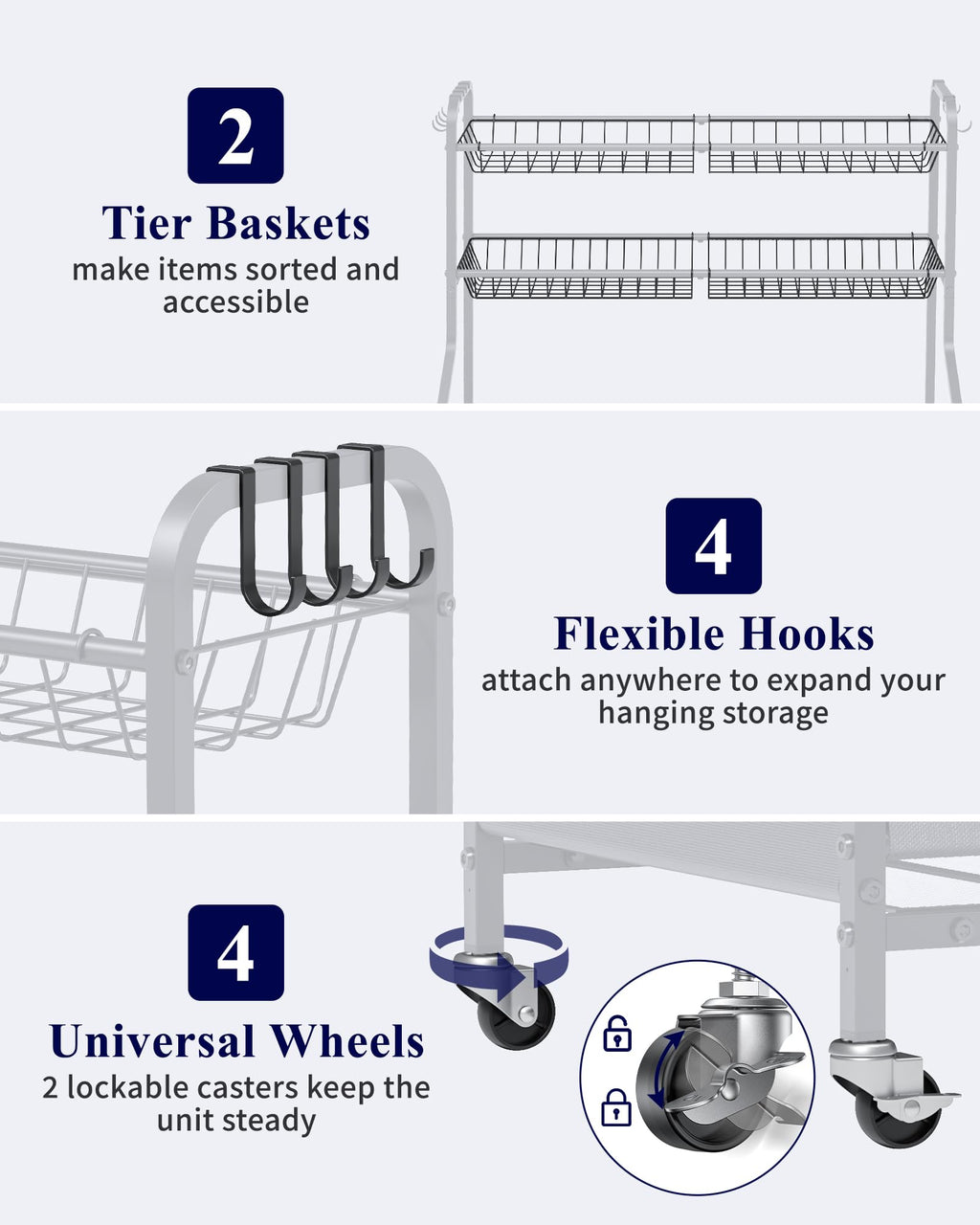 Kitsure Sports Equipment Organizer with Wheels, Garage Ball Storage, 45.6"H