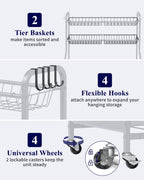 Kitsure Sports Equipment Organizer with Wheels, Garage Ball Storage, 45.6"H