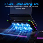 Gaming Laptop Cooling Pad with 8 Cooling Fans, Laptop Fan Cooler Pad for 15-17.3 Inch, Notebook Cooler Stand with 6 Height Adjustable, RGB Cooling