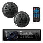 Pyle Marine Headunit Receiver Speaker Kit - In-Dash LCD Digital Stereo Built-in Bluetooth & Microphone w/ AM FM Radio System 5.25’’ Waterproof