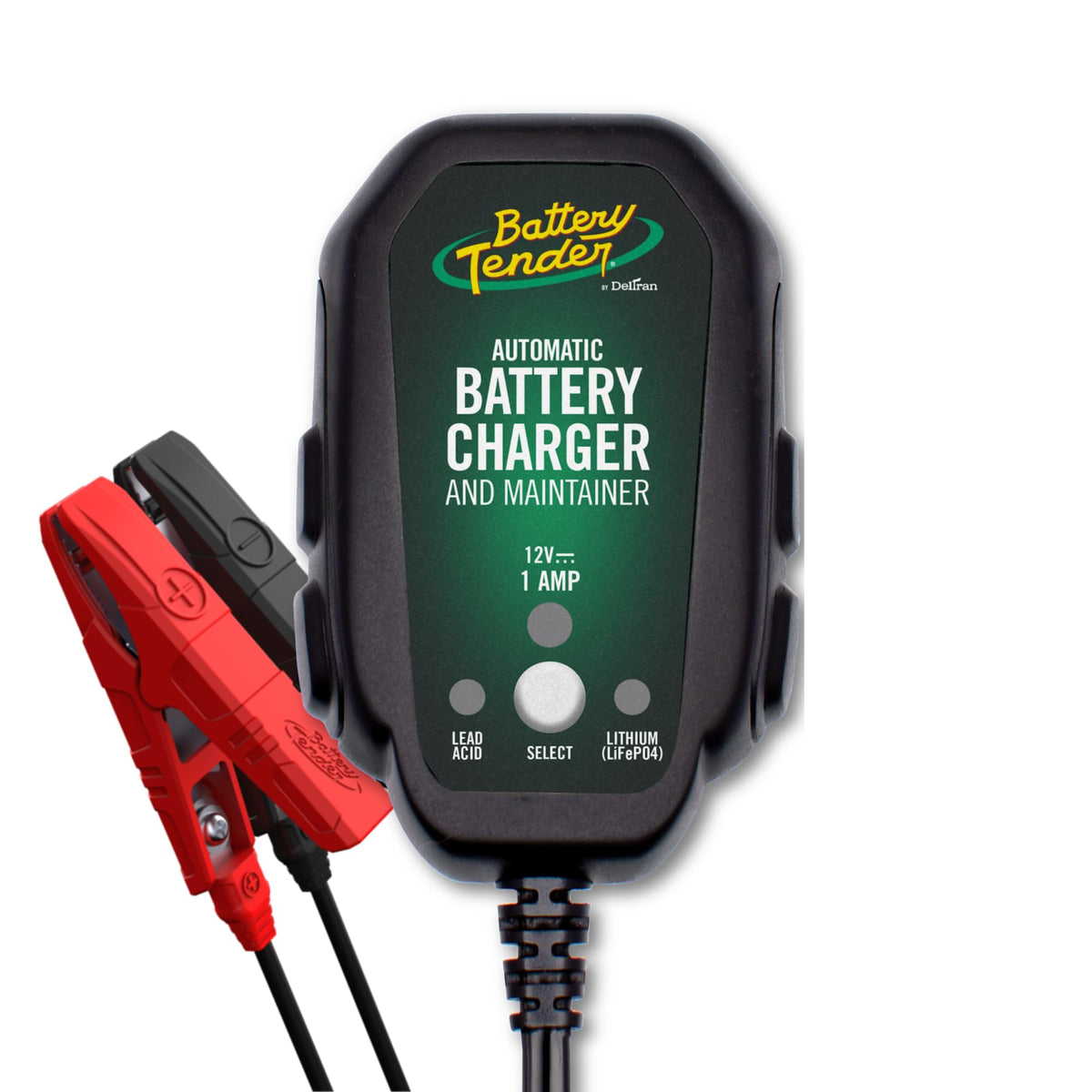 Battery Tender Junior 12V, 800mA Battery Charger and Maintainer for Lead Acid and Lithium Batteries - Switchable Battery Charger for Powersports