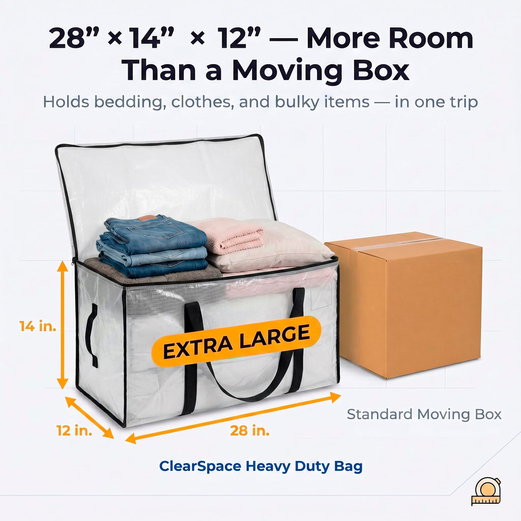 ClearSpace Heavy Duty Moving Bags - Water Resistant Storage Bags with Backpack Straps, Zippers and Handles - Large Moving Boxes for College Dorm