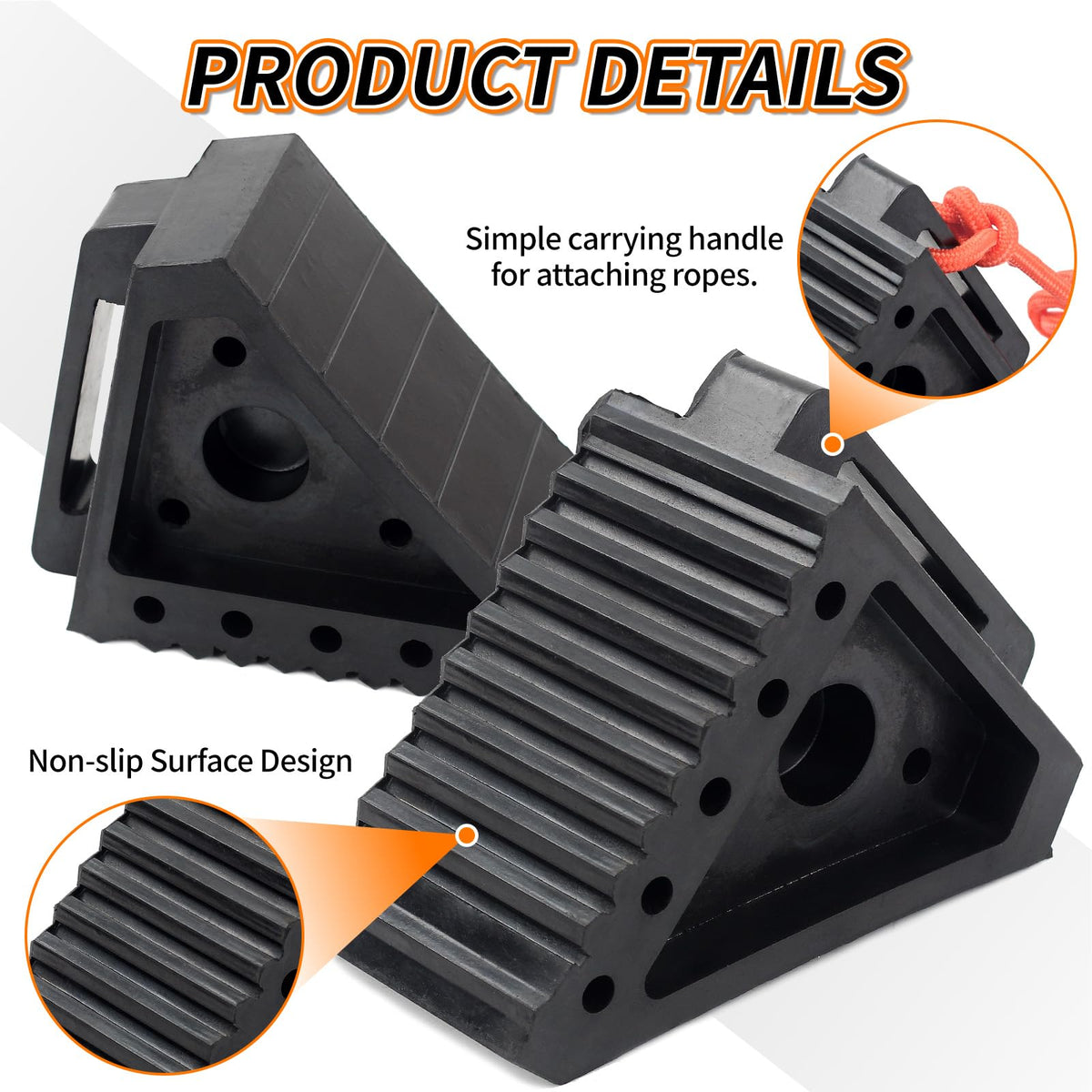 4PK Heavy-Duty Rubber Wheel Chocks for RV Travel Trailer Camper