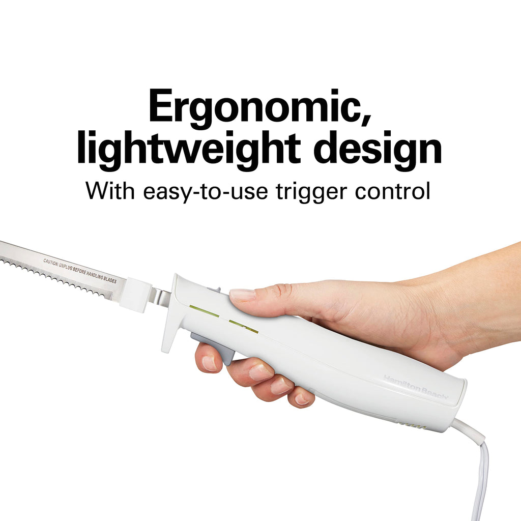 Hamilton Beach Electric Knife Set for Carving Meats, Poultry, Bread, Crafting Foam & More, Reciprocating Serrated Stainless Steel Blades, Ergonomic