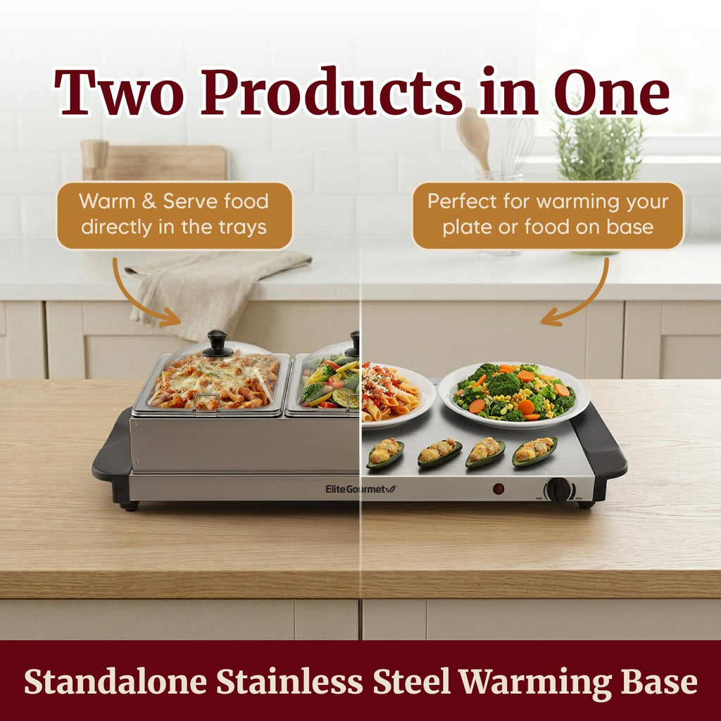 Elite Gourmet 7.5 Qt Triple Buffet Server & Food Warmer, 3 x 2.5 Qt Trays