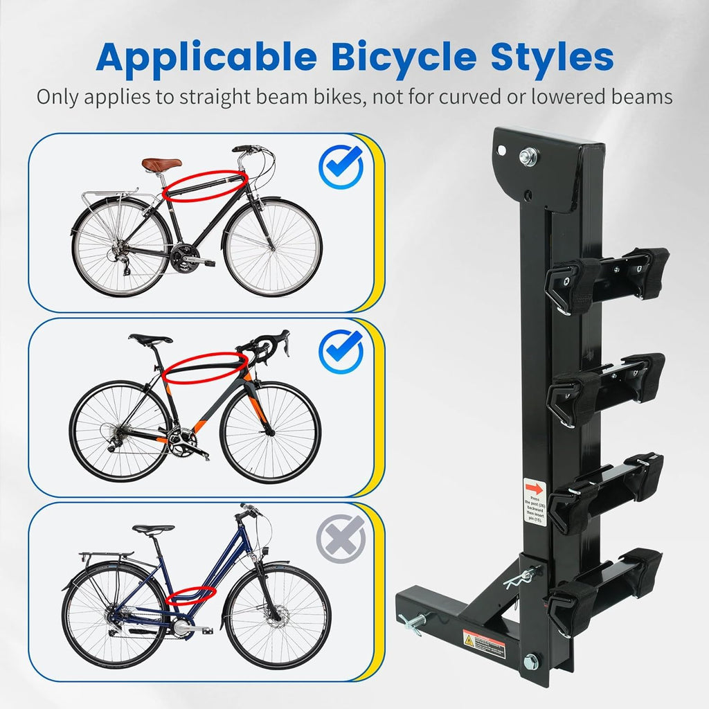 MaxxHaul Hitch Mount 4 Bike Rack 150 lb Capacity Heavy‑Duty Swing Down Design Fits Cars Trucks SUVs and Minivans with Safety Reflector Easy Install