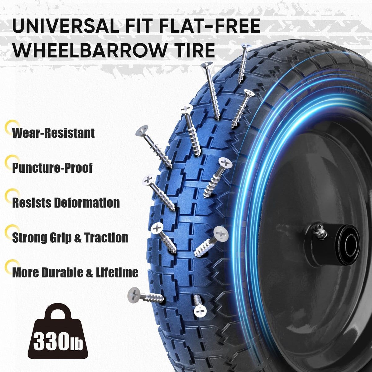 TICONN 4.80/4.00-8 Tire, 14.5" Flat Free Wheelbarrow Tire and Wheel
