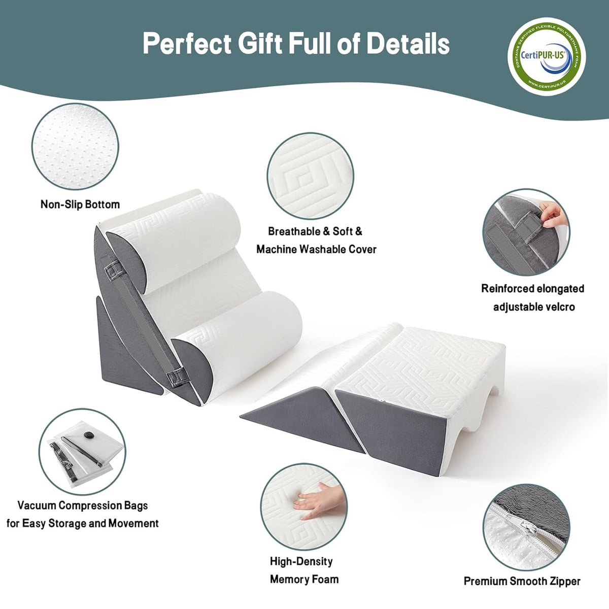 6pcs Orthopedic Bed Wedge Pillow Set for Sleeping, Post Surgery Foam for Body, Back and Leg Pain Relief Comfortable & Adjustable Support Pillows-Anti