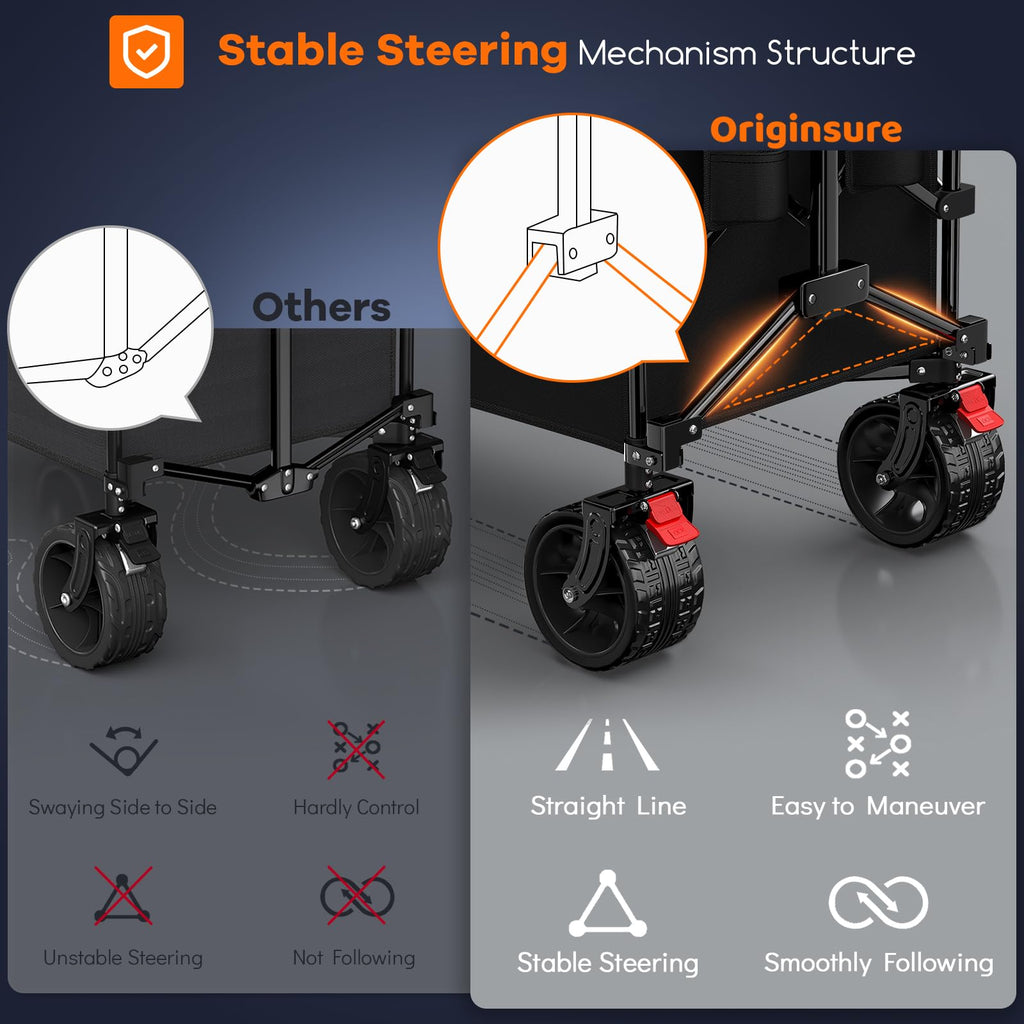 Originsure 300L Collapsible Beach Wagon Cart with Big Wheels, 560lbs, Black