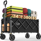 NWH 34'' Extra Long Collapsible Wagon, 380lbs Large Capacity Folding Wagons Carts with Wheels Foldable, Heavy Duty Utility Cart with All-Terrain