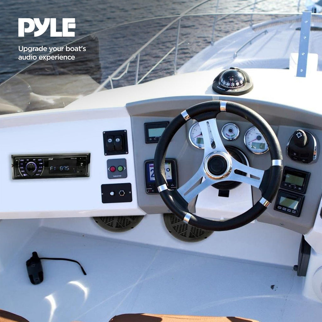 Pyle Marine Headunit Receiver Speaker Kit - In-Dash LCD Digital Stereo Built-in Bluetooth & Microphone w/ AM FM Radio System 5.25’’ Waterproof