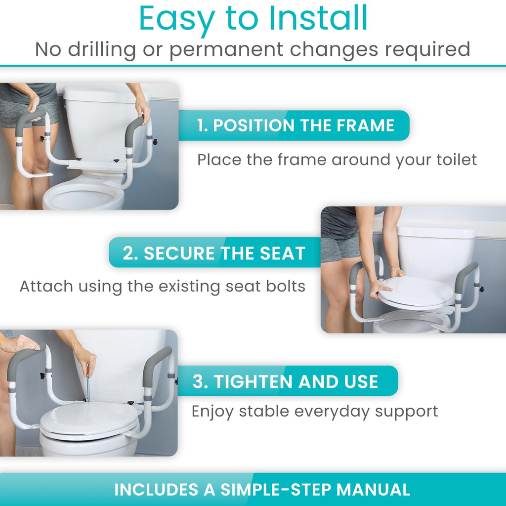 Vive Toilet Safety Rail - Adjustable Grab Bar - Compact Support Frame