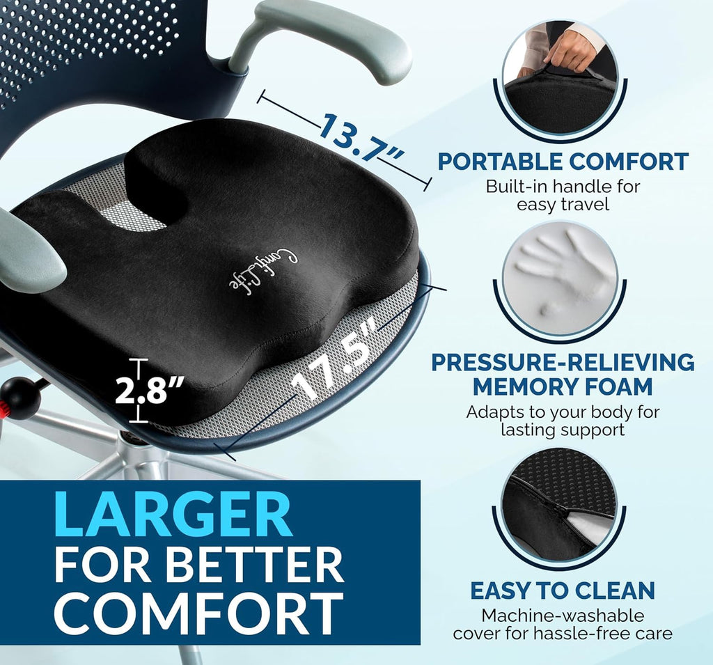 ComfiLife Doctor Recommended Seat Cushion - Premium Gel & Memory Foam Office Chair, Car Seat, Lifting Cushion - Chair Cushions for Back & Sciatica