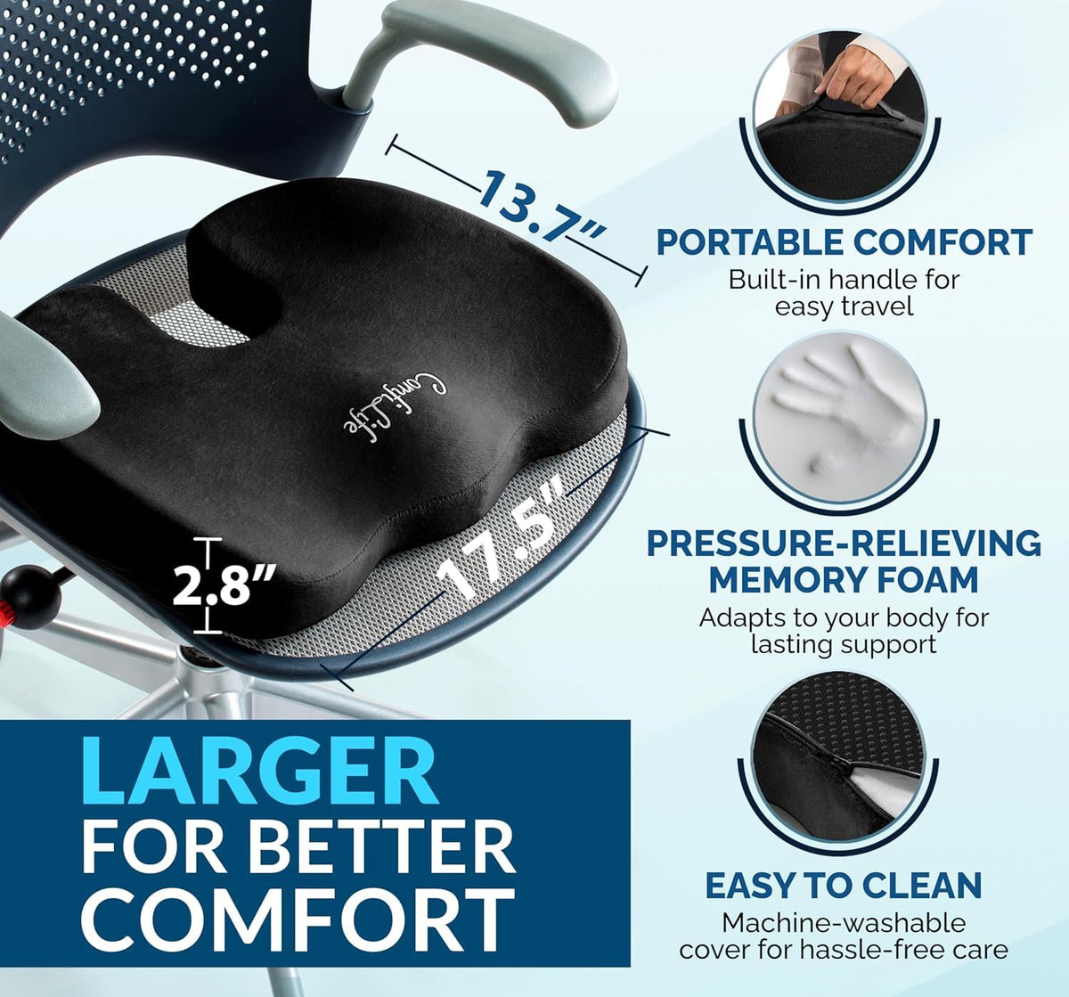 ComfiLife Doctor Recommended Seat Cushion - Premium Gel & Memory Foam Office Chair, Car Seat, Lifting Cushion - Chair Cushions for Back & Sciatica