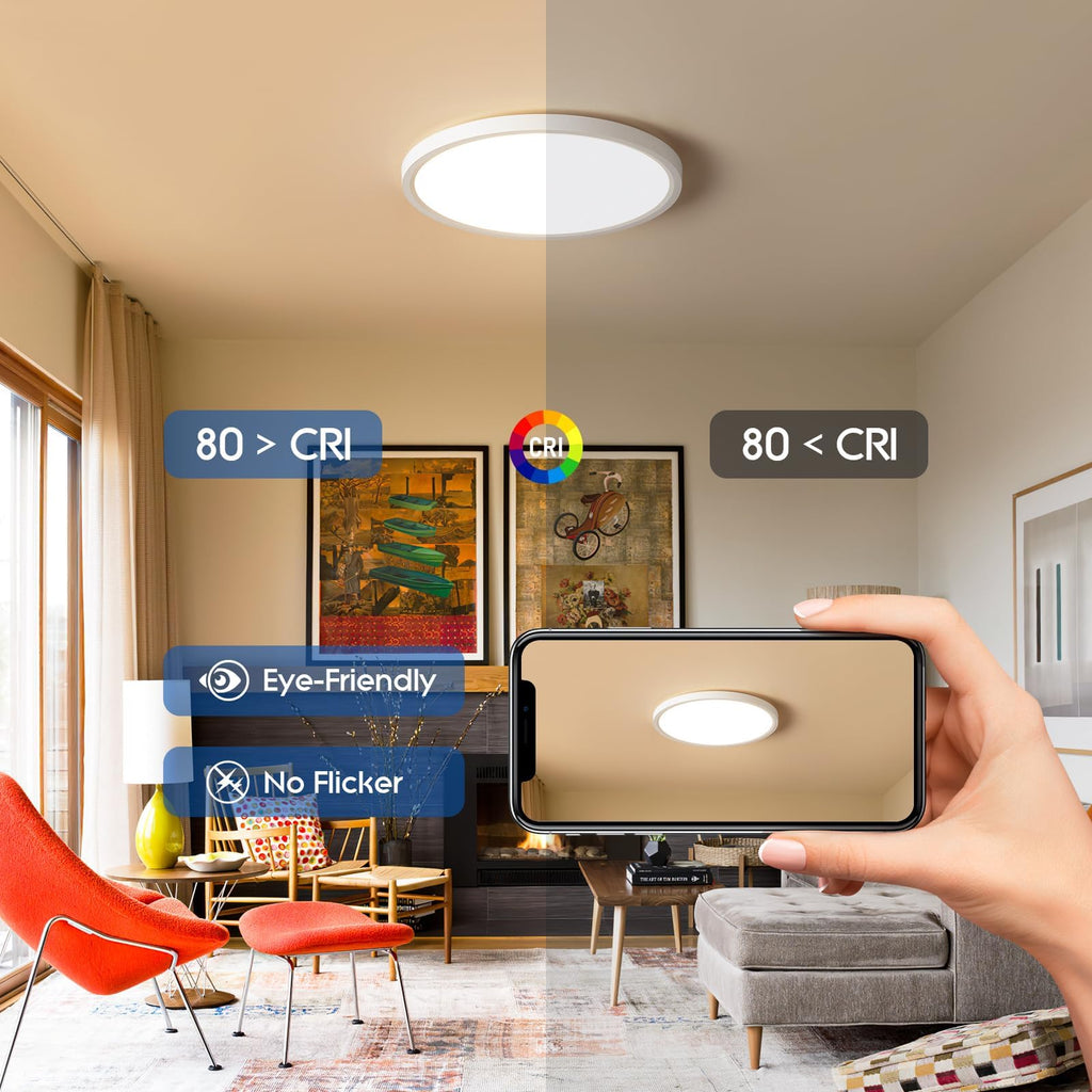 6 Pack 12 Inch Hardwired Dimmable LED Flush Mount Ceiling Light Fixtures, 24W 2640LM 3000K/4000K/5000K, House Upgrade Led Lights for Bedroom Hallway